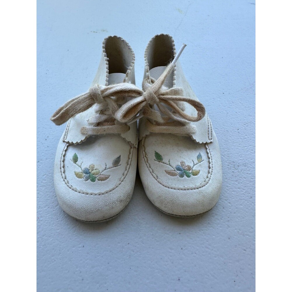 Vintage Carter's Baby Girl Embroidered Flowers Leather Bootie Walkers Shoes 3